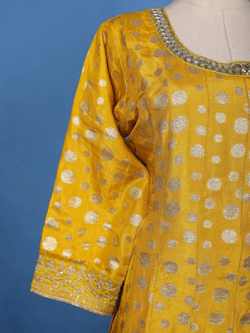 Yellow Mirror Embroidery Printed Georgette Salwar Suit - Diadem