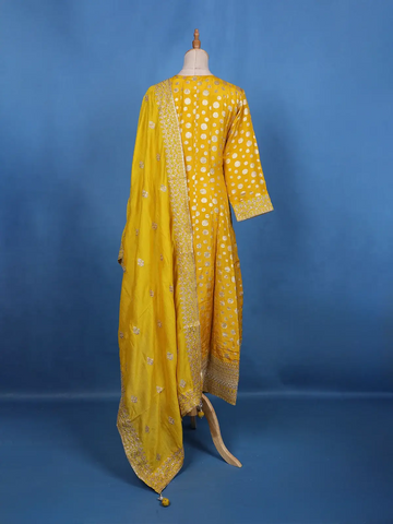 Yellow Mirror Embroidery Printed Georgette Salwar Suit - Diadem