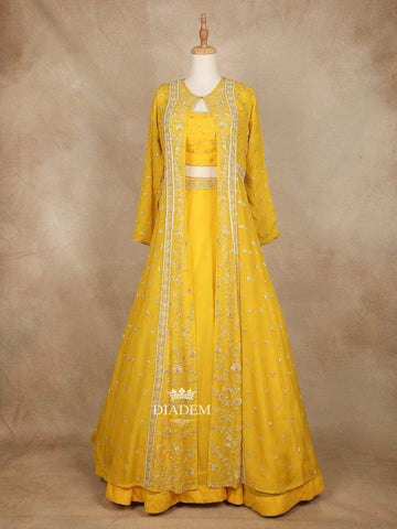 Yellow Net Bead And Sequin Designed Party Wear Lehenga - Diadem