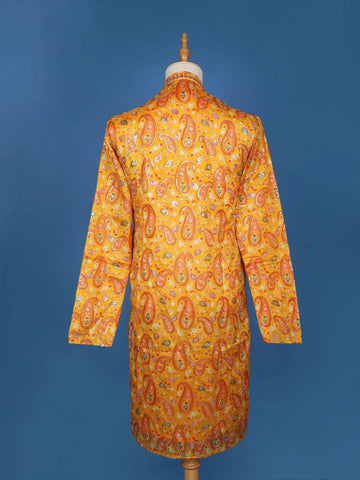 Yellow Paisley And Sequins Embroidery Semi silk Kurta Set With Pant - Diadem
