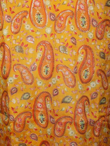 Yellow Paisley And Sequins Embroidery Semi silk Kurta Set With Pant - Diadem