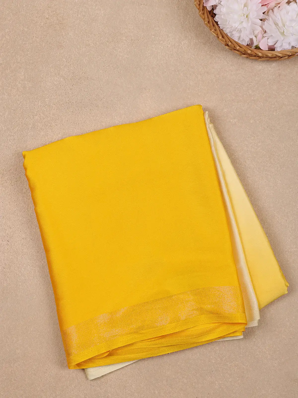 Yellow Solid Design Satin Saree - Diadem