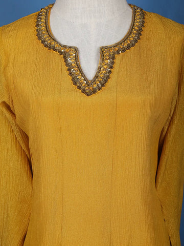 Yellow Solid Zardosi Worked Semi Silk Salwar Suit - Diadem
