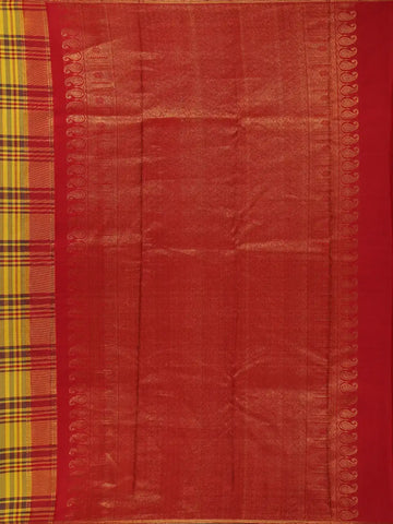 Yellow with Multicolor Checks Woven Pure Kanchipuram Silk Saree - Diadem