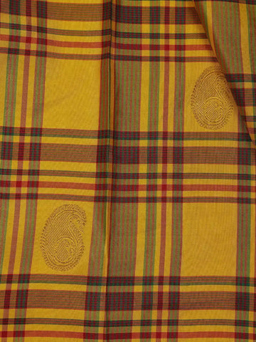 Yellow with Multicolor Checks Woven Pure Kanchipuram Silk Saree - Diadem