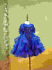 Royal Blue Net Layered Gown Adorned With 3D Flowers and Sequins - Diadem