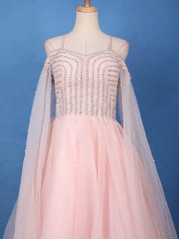 Light Pink Stone and Sequin Embellished Net Gown - Diadem