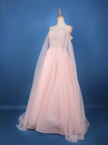 Light Pink Stone and Sequin Embellished Net Gown - Diadem