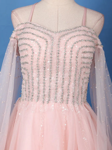 Light Pink Stone and Sequin Embellished Net Gown - Diadem