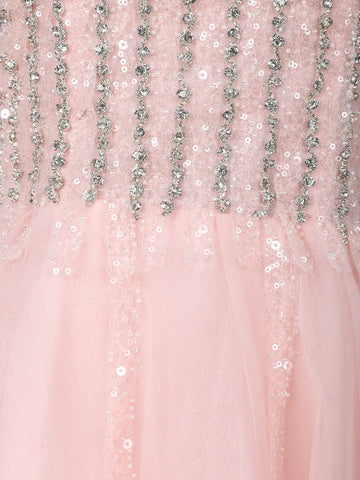Light Pink Stone and Sequin Embellished Net Gown - Diadem