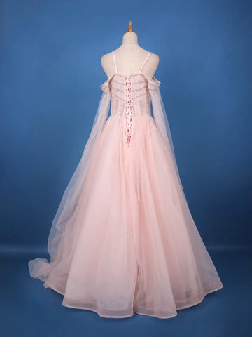 Light Pink Stone and Sequin Embellished Net Gown - Diadem