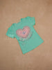 Aqua Blue Cotton Half Sleeve T-Shirt with Floral and Heart designs for Girls - Diadem