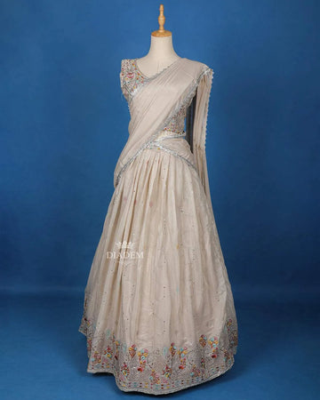 Ash Floral Embroidered Organza Lehenga - Diadem
