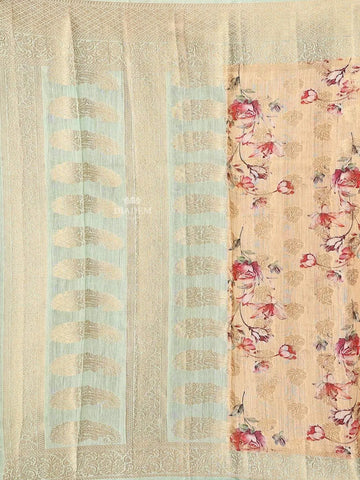 Banarasi Apricot Orange floral design Saree - Diadem