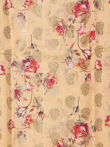 Banarasi Apricot Orange floral design Saree - Diadem