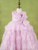Pink Net Gown Adorned With Sequins, Big Bow and Butterflies - Diadem