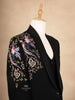 Black Coat Suit Set with Floral and Bird Embroidery - Diadem