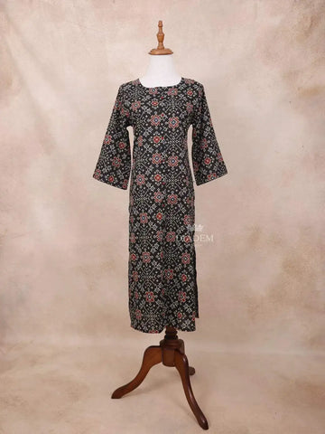 Black Kurti Top Adorned with Fancy Printed Design - Diadem