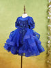 Royal Blue Net Layered Gown Adorned With 3D Flowers and Sequins - Diadem