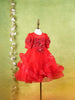 Bright Red Net Layered Gown Adorned With 3D Flowers And Sequins - Diadem