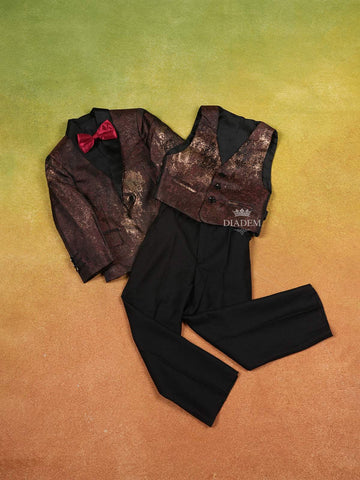 Brown Coat Suit with Glitter Designs and Attached With Bow - Diadem