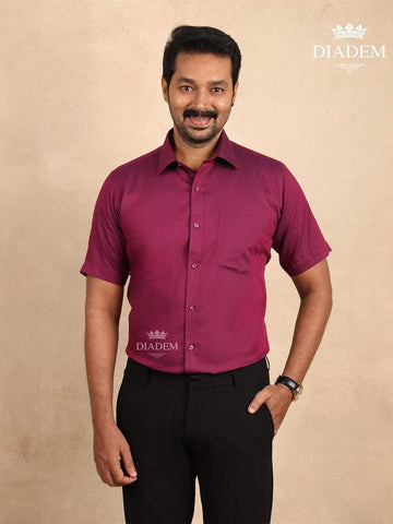 Solid Burgundy Cotton Half Sleeve Shirt - Diadem