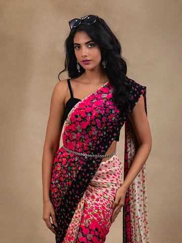 Multicolor Floral Printed Georgette Saree with Matching Blouse - Diadem