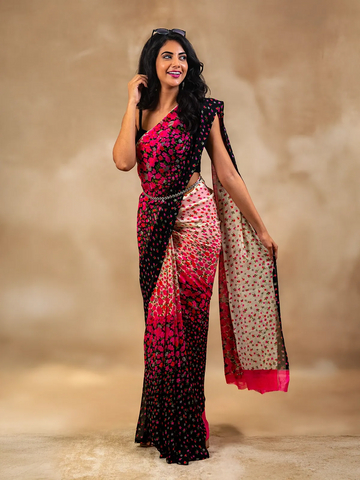 Multicolor Floral Printed Georgette Saree with Matching Blouse - Diadem