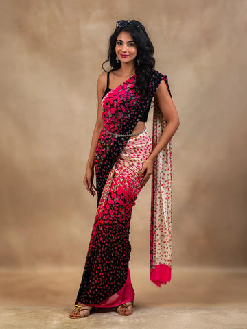 Multicolor Floral Printed Georgette Saree with Matching Blouse - Diadem
