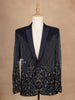 Dark Blue Coat Suit Set with Floral Embroidery - Diadem