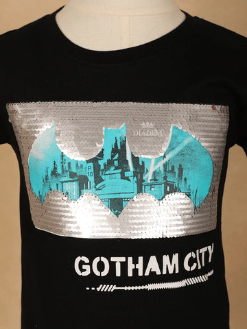 Black Cotton Batman-Themed Half Sleeve T-Shirt - Diadem