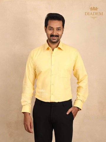 Solid Yellow Full Sleeves Cotton Shirt - Diadem