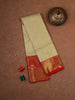 Cream Pure Kanchipuram Silk Saree with Geometric Design on the Body with Contrast Broad and Small Zari Border - Diadem