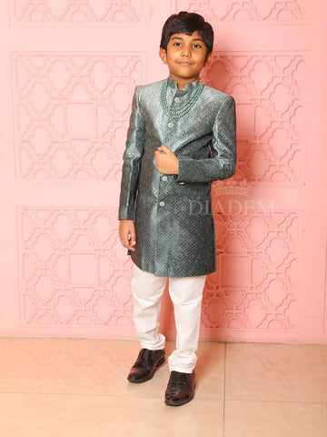 Dark Green Velvet Designed Sherwani and Pant Set - Diadem