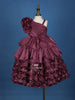 Dark Mauve 3D Floral Designed Organza Party Wear Gown for Girls - Diadem