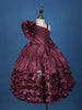 Dark Mauve 3D Floral Designed Organza Party Wear Gown for Girls - Diadem