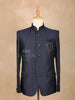 Dark Navy Blue Solid Jodhpuri Men's Suit - Diadem