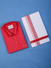 Dark Pink Plain Cotton Full-Sleeve Shirt with Matching Border White Dhoti Set - Diadem