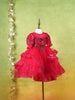 Dark Red Net Layered Gown Adorned With 3D Flowers and Sequins and Puff Sleeves - Diadem