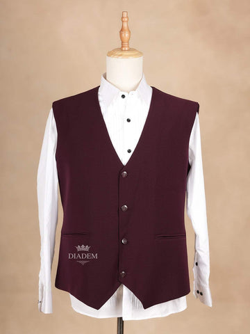 Dark Red Coat Suit Set with Embroidery Designs - Diadem