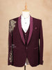 Dark Red Coat Suit Set with Lion Embroidery Designs - Diadem