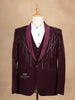 Dark Red Coat Suit Set with Embroidery Designs - Diadem