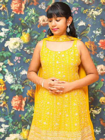 Yellow Embroidered Palazzo Salwar Suit Online - Diadem