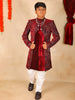 Dark Red Embroidered Sherwani and Pant Set - Diadem