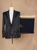 Dark Blue Coat Suit Set with Floral Embroidery - Diadem