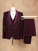 Dark Red Coat Suit Set with Embroidery Designs - Diadem