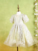 Pista Green Net Gown Adorned With Floral Designs and Puff Sleeves - Diadem
