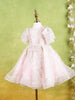 Pale Pink Net Gown Adorned With Floral Designs and Puff Sleeves - Diadem