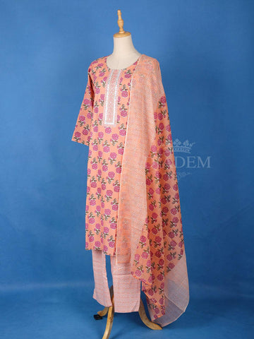 Peach Cotton Floral Printed Salwar Suit - Diadem