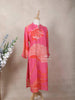 Pink Crepe Kurti Top Adorned with Floral Prints and Full Sleeve - Diadem